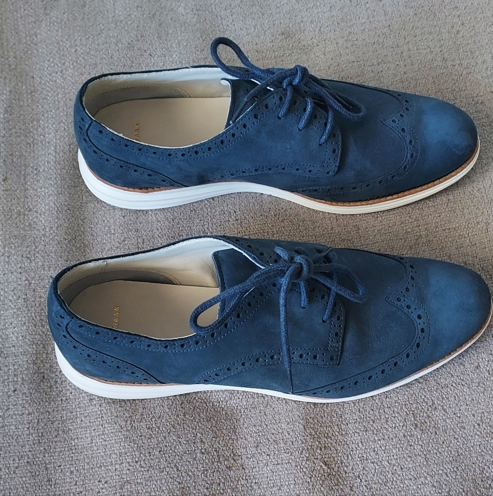 Cole Haan Women's Lunargrand Blue Suede Oxford Shoes Sz-9